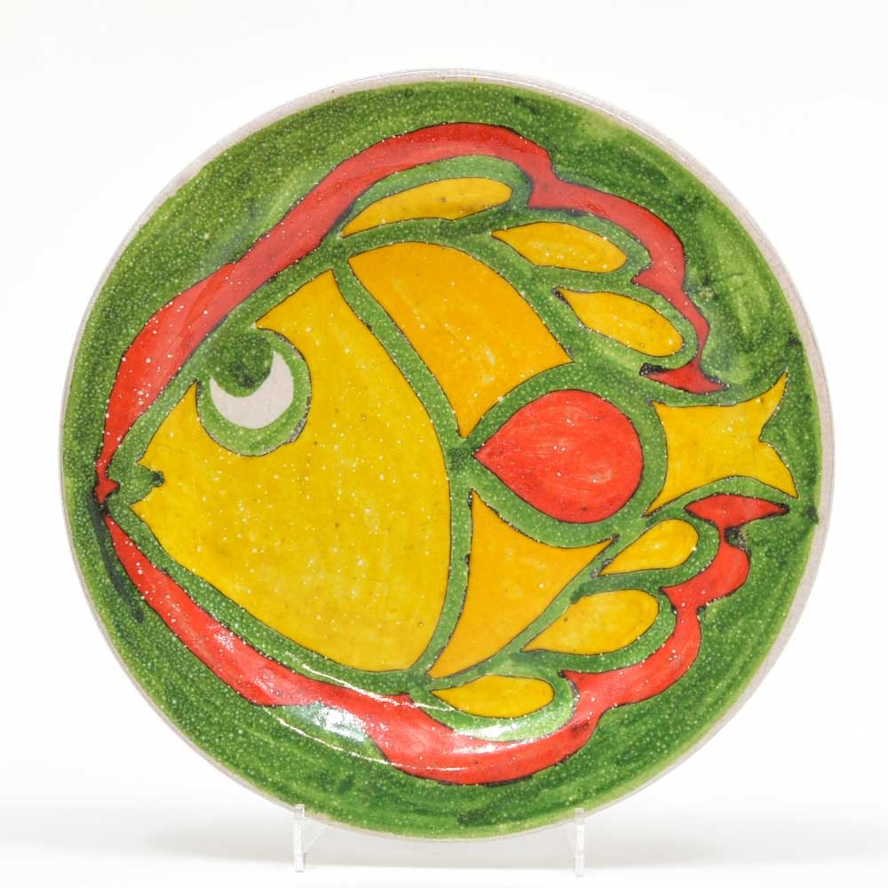 Earthenware plate with coloured decoration of a fish, design & execution by...
