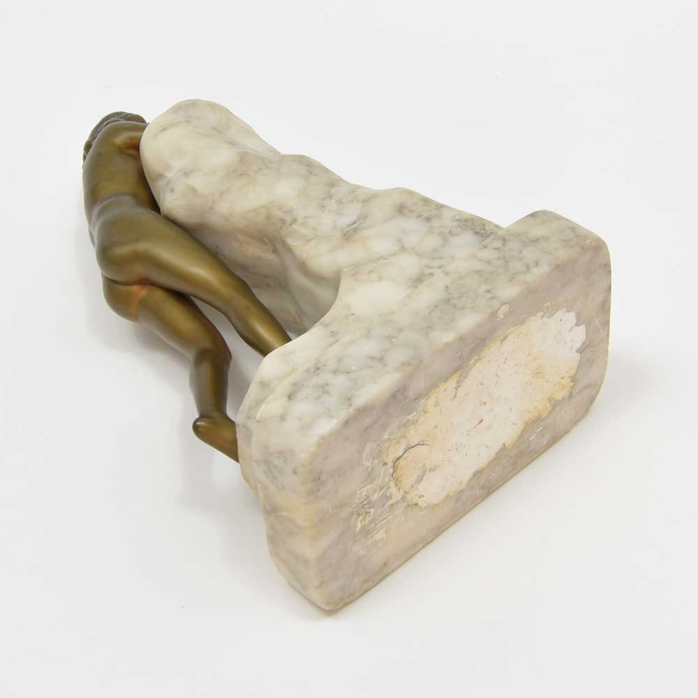 boy 14 naked on marble base, design & execution Prof. Poertzel(1876- 1963), Germany ca. 1915